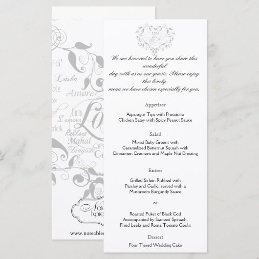 Liefde in elke taal in Silver Wedding Menu (Voorkant / Achterkant)