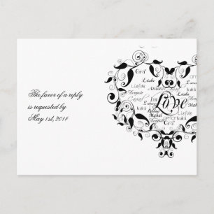 Liefde in elke taal in zwart RSVP-Briefkaart Uitnodiging Briefkaart