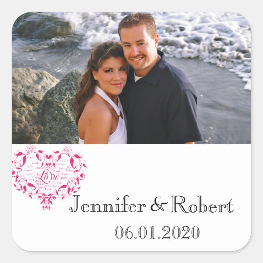 Liefde in elke taal Roze bruiloft gunst Sticker (Voorkant)