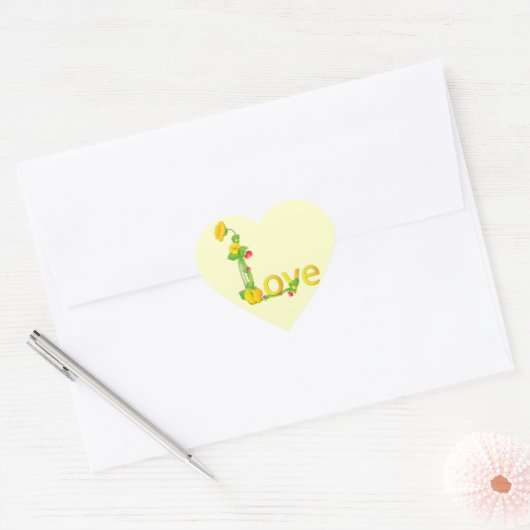 Liefde in Gele Bloemen Hart Sticker (Envelop)