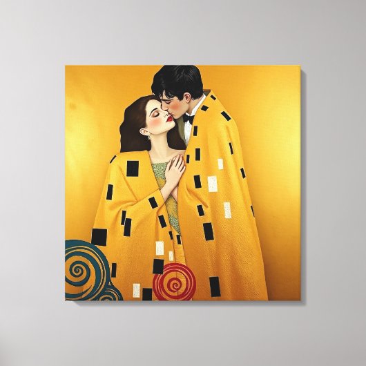 Liefde in goud, elegant zoenend paar ❤️ canvas afdruk (Voorkant)