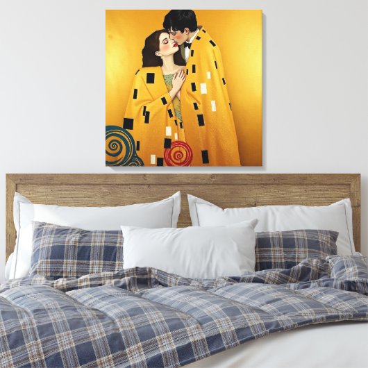 Liefde in goud, elegant zoenend paar ❤️ canvas afdruk (Insitu (Slaapkamer))