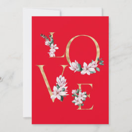 Liefde in gouden letter met magnolia bloemen