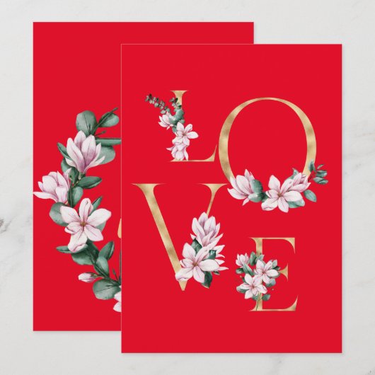 Liefde in gouden letters met magnoliumbloemen (Voorkant / Achterkant)
