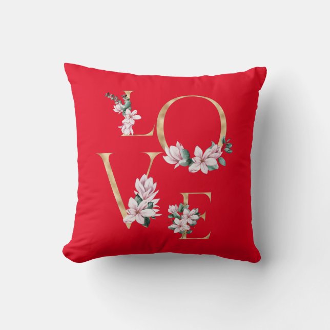 Liefde in gouden letters met magnoliumbloemen kussen (Voorkant)