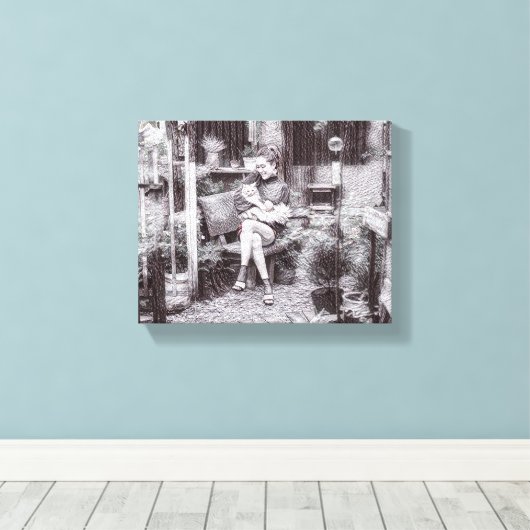 Liefde in haar handen kat canvas afdruk (Insitu (Houten vloer))