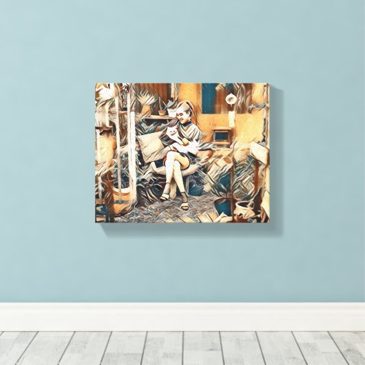 Liefde in haar handen kat canvas afdruk (Insitu (Houten vloer))