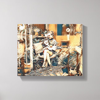 Liefde in haar handen kat canvas afdruk