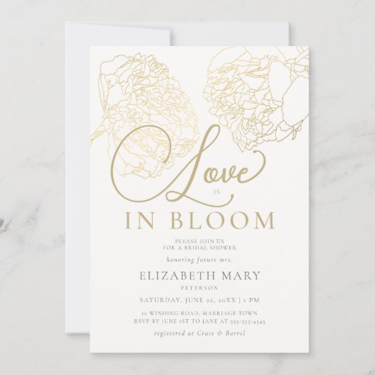 Liefde in het Bloom Gold Peony Sketch Vrijgezellen Kaart (Voorkant)