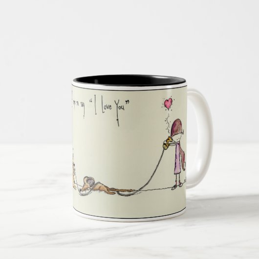 Liefde in het digitale tijdperk tweekleurige koffiemok (Voorkant rechts)