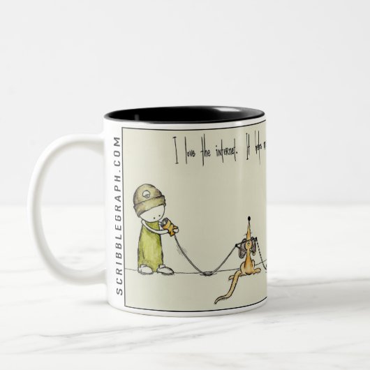 Liefde in het digitale tijdperk tweekleurige koffiemok (Links)