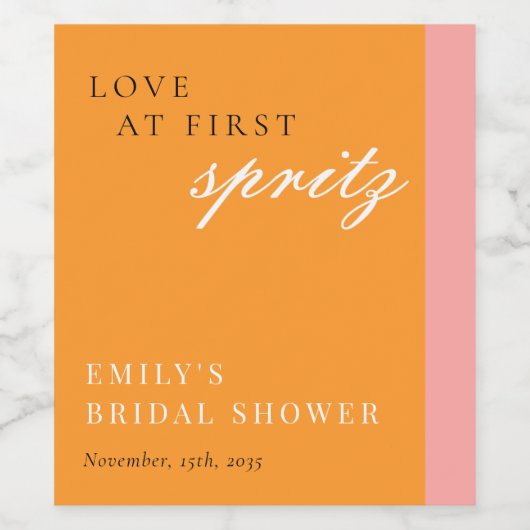 Liefde in het eerste ogenblik Spritz Bruidsfeest Wijn Etiket (Enkel label)