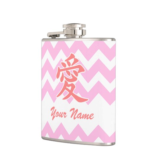 Liefde in het Japans met roze Chevron Patroon Heupfles (Links)