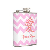 Liefde in het Japans met roze Chevron Patroon Heupfles (Rechts)