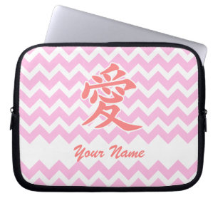 Liefde in het Japans met roze Chevron Patroon Laptop Sleeve