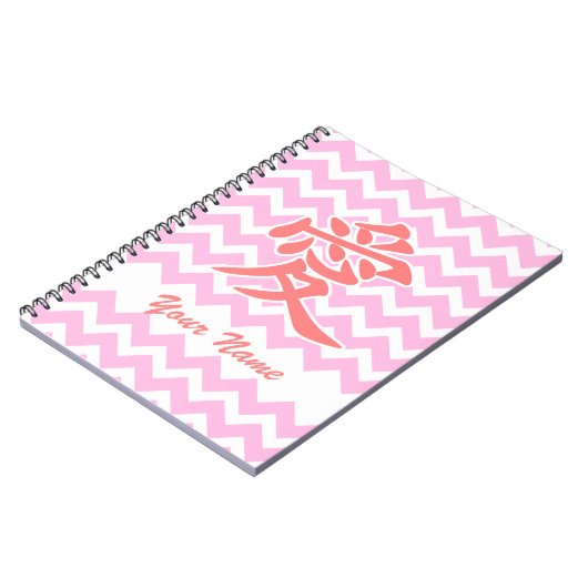 Liefde in het Japans met roze Chevron Patroon Notitieboek (Linkerzijde)