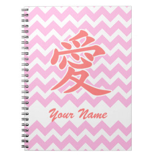Liefde in het Japans met roze Chevron Patroon Notitieboek