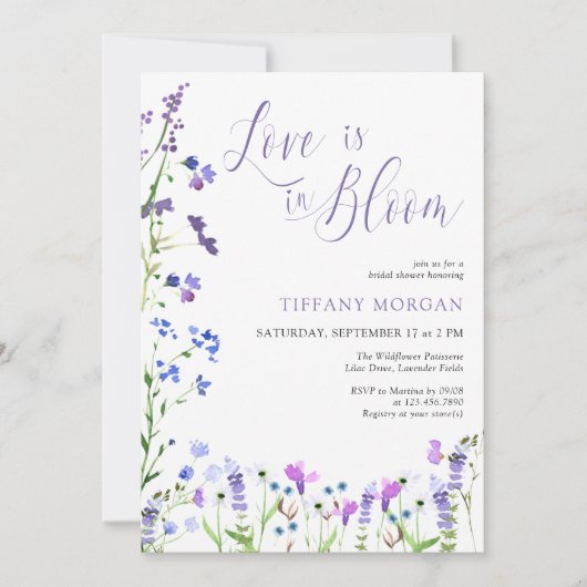 Liefde in het Paarse Vrijgezellenfeest Bloom Wildf Kaart (Voorkant)