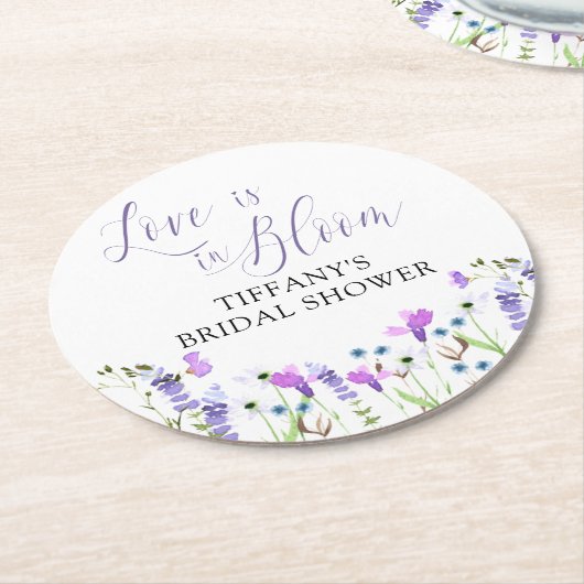 Liefde in het Paarse Vrijgezellenfeest Bloom Wildf Ronde Kartonnen Onderzetter (Gebogen)