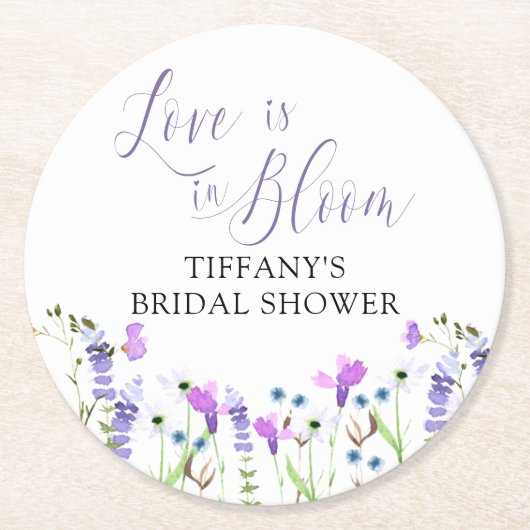 Liefde in het Paarse Vrijgezellenfeest Bloom Wildf Ronde Kartonnen Onderzetter (Voorkant)