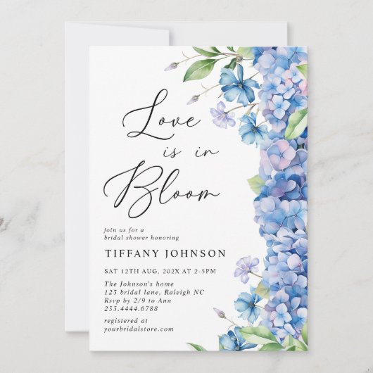 Liefde in het Vrijgezellenfeest Bloom Blue Hydrang Kaart (Voorkant)