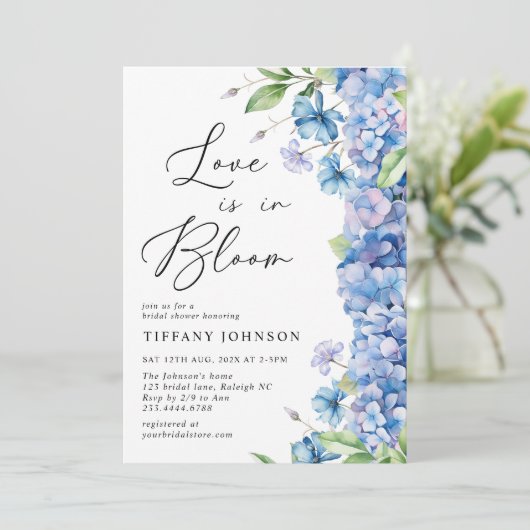 Liefde in het Vrijgezellenfeest Bloom Blue Hydrang Kaart (Staand voorkant)