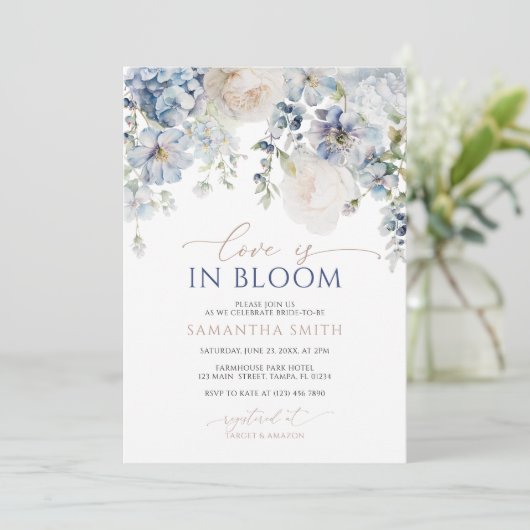 Liefde in het Vrijgezellenfeest Bloom Blue Hydrang Kaart (Staand voorkant)