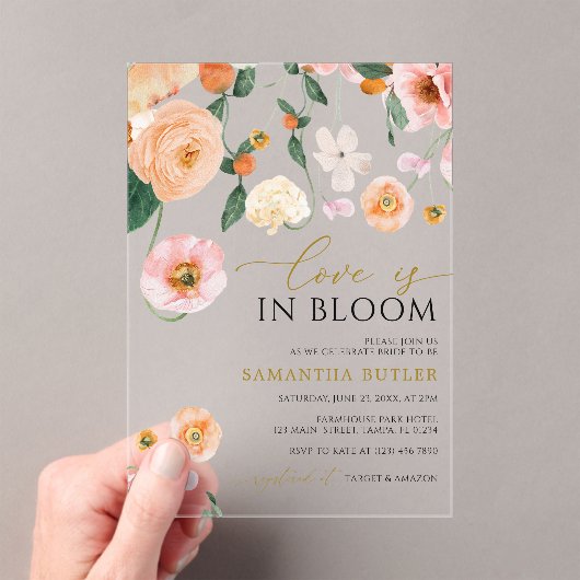 Liefde in het Vrijgezellenfeest Bloom Poppies Flow Acryl Uitnodigingen (Insitu (Draagbaar))