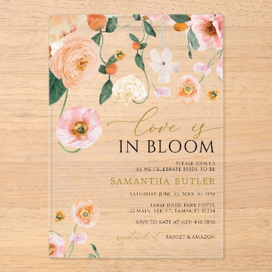 Liefde in het Vrijgezellenfeest Bloom Poppies Flow Acryl Uitnodigingen (Voorkant)