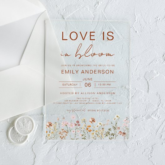 Liefde in het Vrijgezellenfeest Bloom Wildflower Acryl Uitnodigingen