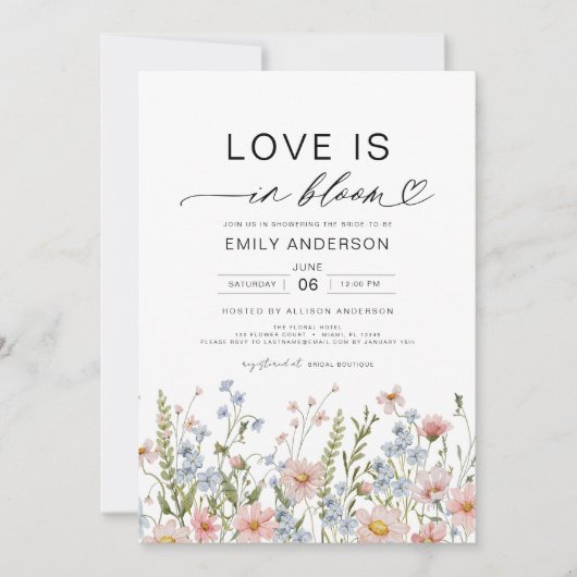 Liefde in het Vrijgezellenfeest Bloom Wildflower Kaart (Voorkant)