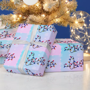 "Liefde" in kerstverlichting, witte sneeuwvlokken Cadeaupapier