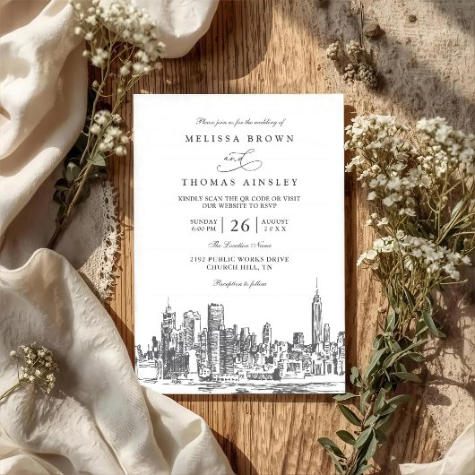 Liefde in New York Elegante Moderne QR Code Trouwe Kaart