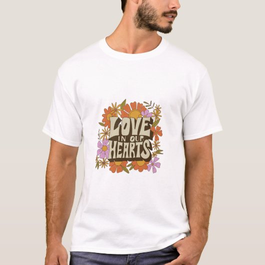 Liefde in ons hart Valentijnsdag bloemenbeletterin T-shirt (Voorkant)