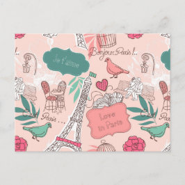 Liefde in Parijs Patroon Roze Briefkaart