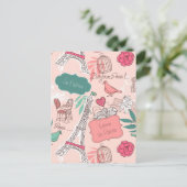Liefde in Paris Pattern Pink Briefkaart (Staand voorkant)