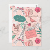 Liefde in Paris Pattern Pink Briefkaart (Voorkant / Achterkant)
