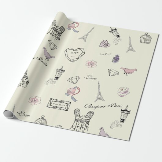 Liefde in Peris Bohemian Chic Floral Traveling Gir Cadeaupapier (Uitgerold)