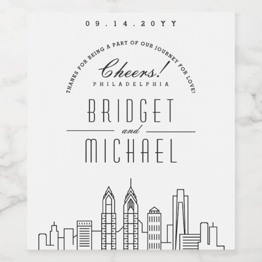 Liefde in Philadelphia | Proost & Bedankt! Wijn Etiket (Enkel label)