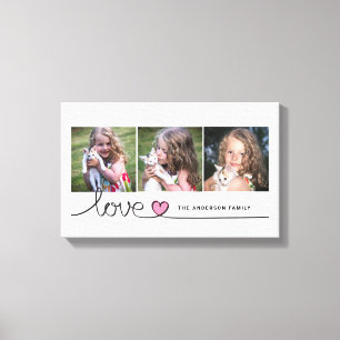 Liefde in Pink Heart Script Custom Photo Collage Canvas Afdruk