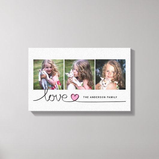 Liefde in Pink Heart Script Custom Photo Collage Canvas Afdruk (Voorkant)
