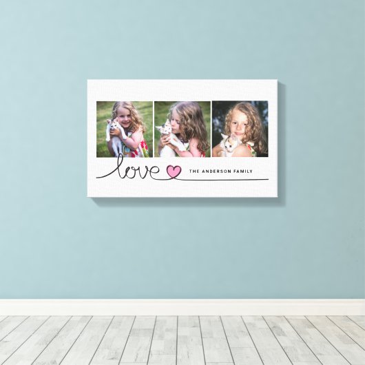 Liefde in Pink Heart Script Custom Photo Collage Canvas Afdruk (Insitu (Houten vloer))