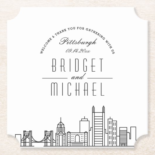 Liefde in Pittsburgh | City Skyline Welkom Kartonnen Onderzetters (Voorkant)
