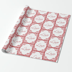Liefde in Red Lijst Damask stijl Valentijnsdag Cadeaupapier
