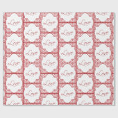 Liefde in rood kader damast stijl Valentijnsdag Cadeaupapier (Vlak)