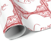 Liefde in rood kader damast stijl Valentijnsdag Cadeaupapier (Rol Hoek)