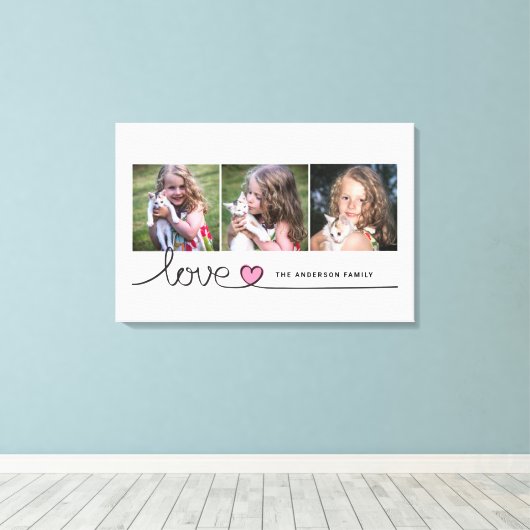 Liefde in Roze Hart Script Aangepaste Foto Collage Canvas Afdruk (Insitu (Houten vloer))
