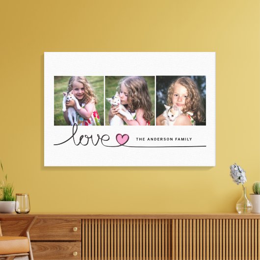 Liefde in Roze Hart Script Aangepaste Foto Collage Canvas Afdruk (Insitu (Woonkamer))