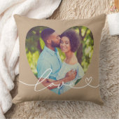 Liefde in Script Brown Custom Heart Shaped Photo Kussen (Deken)