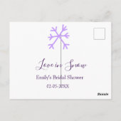 Liefde in sneeuw bruidsfeest paarse sneeuwvlokken  briefkaart (Achterkant)